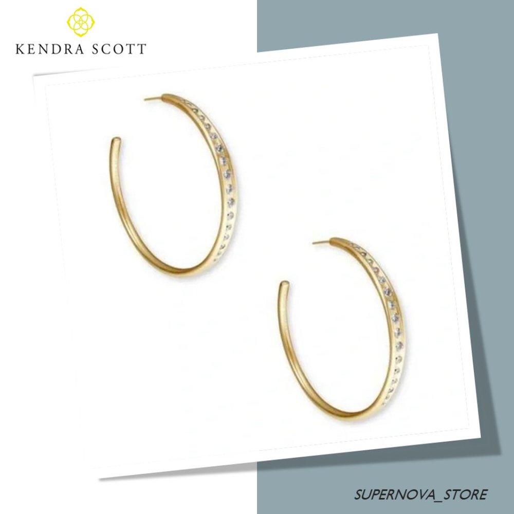 Kendra Scott Selena Large Hoop Earrings Vintage Gold Sparkly White Zirconia $78